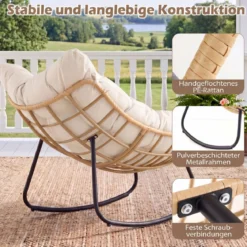 Übergroße Schaukelstuhl Schaukelsessel mit Dickem Gepolstertem Sitzkissen & Metallrahmen Relaxstuhl