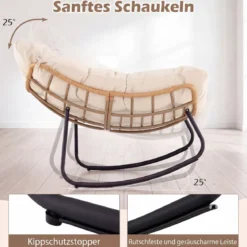 Übergroße Schaukelstuhl Schaukelsessel mit Dickem Gepolstertem Sitzkissen & Metallrahmen Relaxstuhl