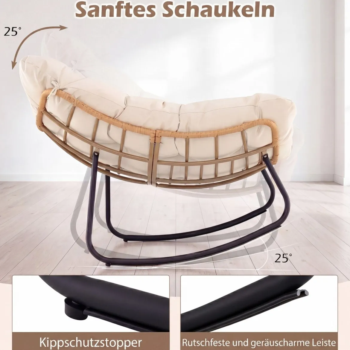 Übergroße Schaukelstuhl Schaukelsessel mit Dickem Gepolstertem Sitzkissen & Metallrahmen Relaxstuhl