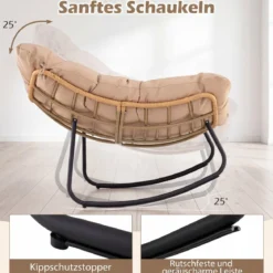 Übergroße Schaukelstuhl Schaukelsessel mit Dickem Gepolstertem Sitzkissen & Metallrahmen Beige
