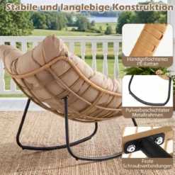 Übergroße Schaukelstuhl Schaukelsessel mit Dickem Gepolstertem Sitzkissen & Metallrahmen Beige
