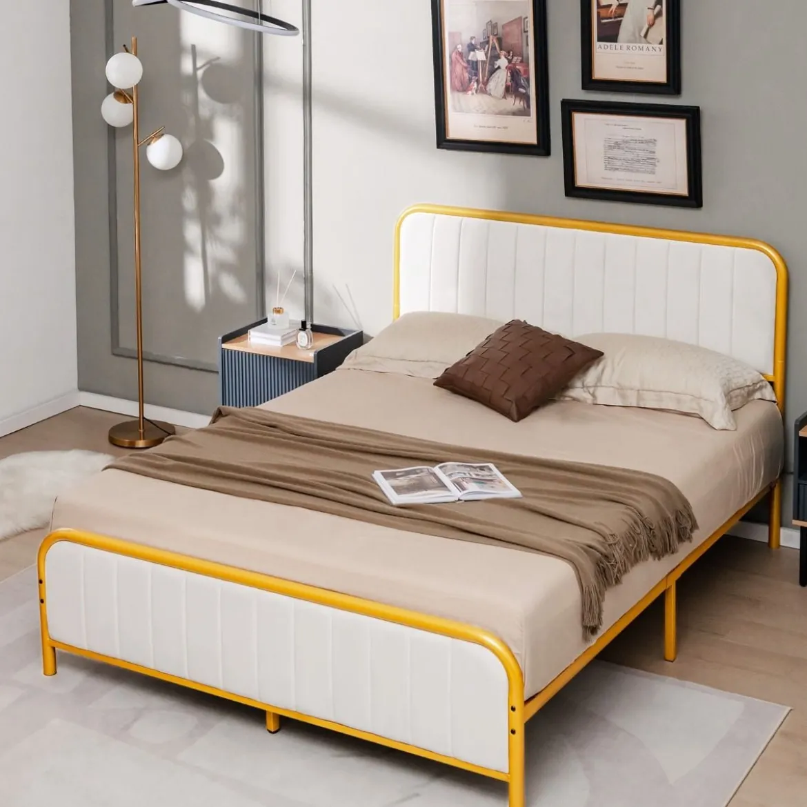 Überzogenes Doppelbett mit gepolstertem Kopfteil geräuschfreie Matratzen-Grundlage