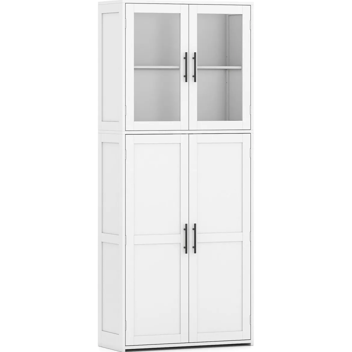 Besenschrank mit 2 Haken & Glastüren Holz Hochschrank Mehrzweckschrank Haushaltsschrank