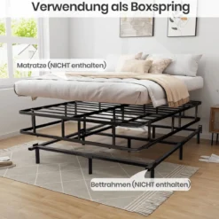 Bettgestell aus Metall Metall-Bettrahmen Plattform-Bettgestell mit Metallleistenunterstützung Schwarz 200 x 140 x 26 cm