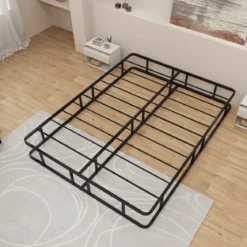 Bettgestell aus Metall Metall-Bettrahmen Plattform-Bettgestell mit Metallleistenunterstützung Schwarz 200 x 140 x 26 cm