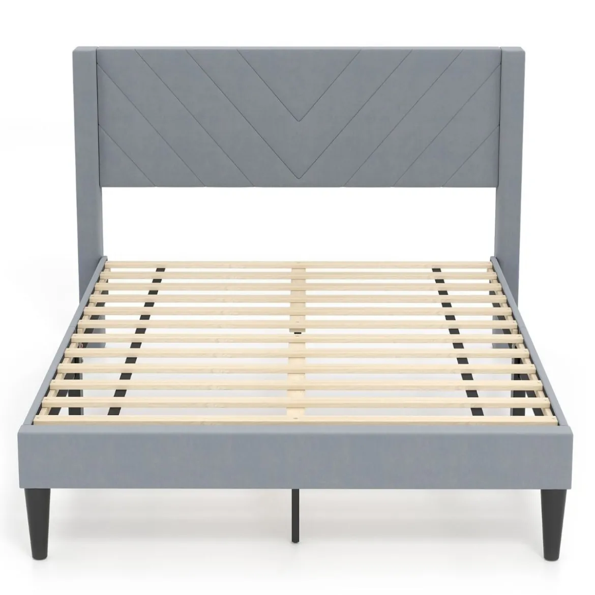 Bettgestell für 200 x 140 cm Matratze Gepolstertes Doppelbettgestell Plattformbett mit Kopfteil Grau