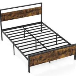 Bettgestell für 200 x 140 cm Matratze Industrielles Metallbett mit Hölzernem Kopf- & Fußteil