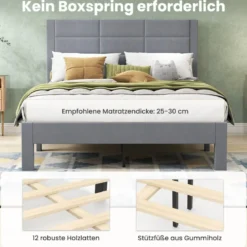 Bettgestell für 200 x 140 cm Matratze Samtstoff Gepolstertes Doppelbettgestell Plattformbett Grau