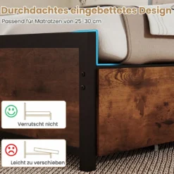 Bettgestell mit LED-Beleuchtung & Ladestation Rustikal Braun 200 x 160 cm/200 x 140 cm
