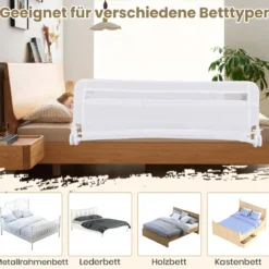 Bettgitter für Kleinkinder 120 cm faltbares Babybettgitter mit abnehmbarem & waschbarem Bezug Grau/Weiß