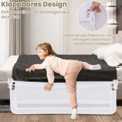 Bettgitter für Kleinkinder 120 cm faltbares Babybettgitter mit abnehmbarem & waschbarem Bezug Grau/Weiß