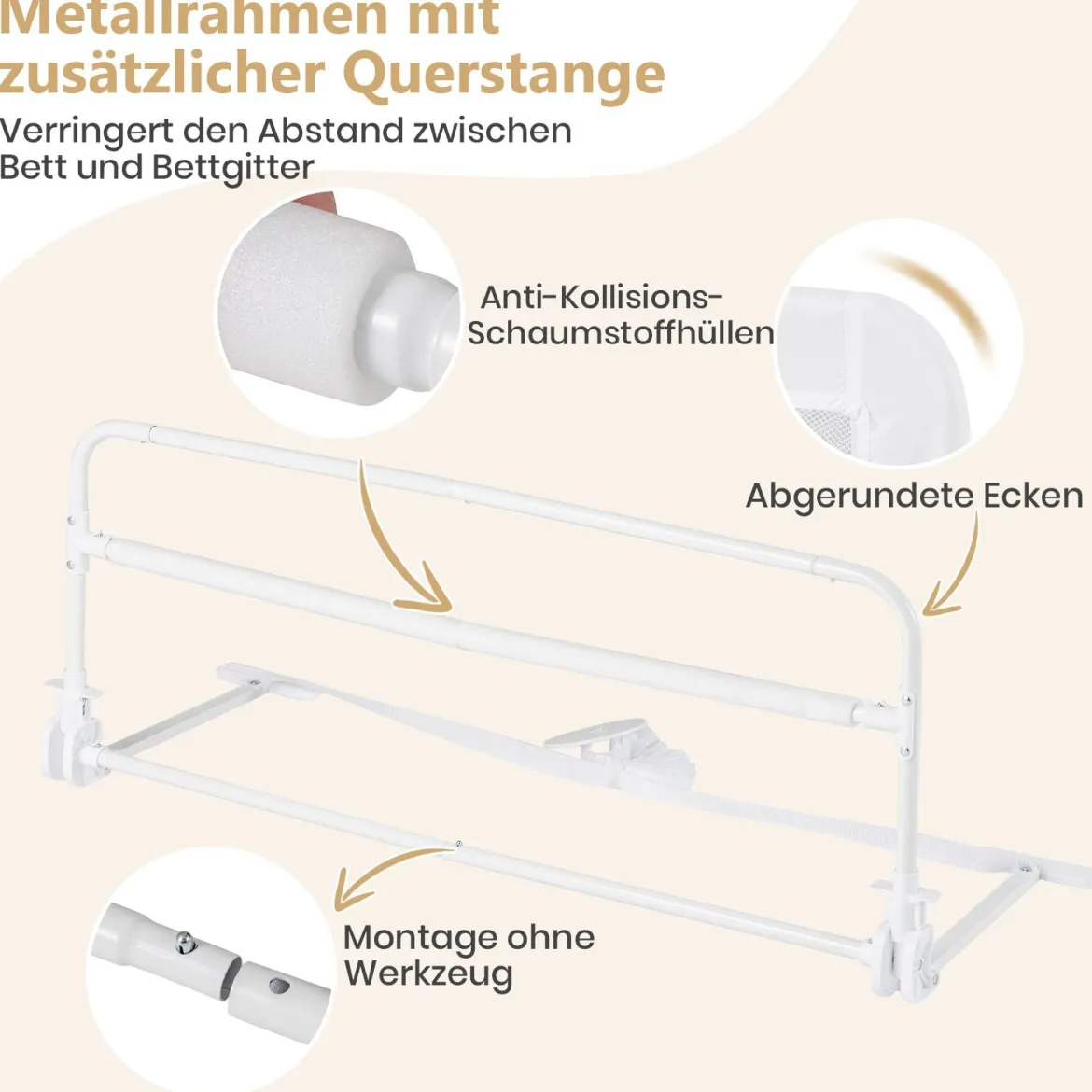 Bettgitter für Kleinkinder 100 cm faltbares Baby-Bettgitter mit abnehmbarem & waschbarem Bezug Grau/Weiß