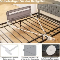 Bettgitter für Kleinkinder 100 cm faltbares Baby-Bettgitter mit abnehmbarem & waschbarem Bezug Grau/Weiß