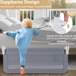 Bettgitter für Kleinkinder 100 cm faltbares Baby-Bettgitter mit abnehmbarem & waschbarem Bezug Grau/Weiß