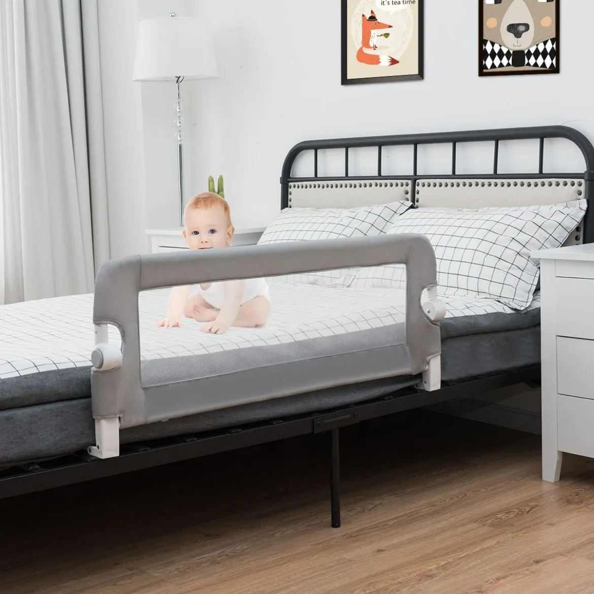 Bettgitter für Kleinkinder klappbares Sicherheitsgitter 105 x 40,5 x 42 cm Dunkelgrau
