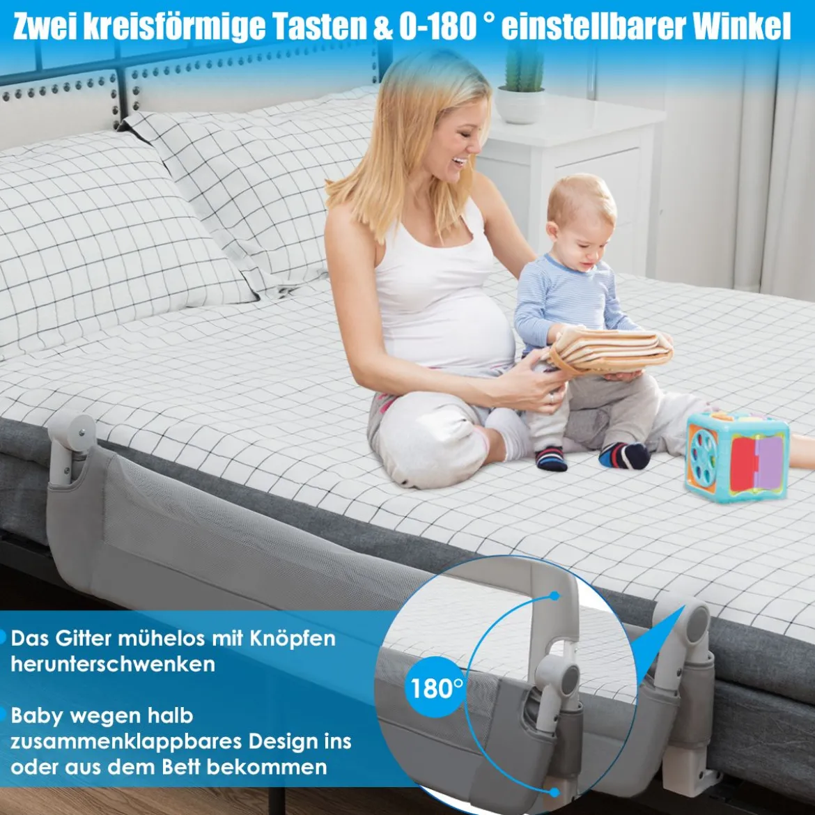 Bettgitter für Kleinkinder klappbares Sicherheitsgitter 105 x 40,5 x 42 cm Dunkelgrau