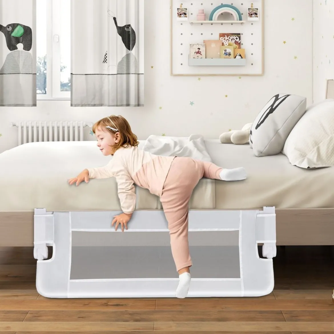 Bettgitter Sicherheitsgitter für Kleinkinder mit weichem Schaumstoff mit Gurt 105 x 40 x 42 cm Weiß