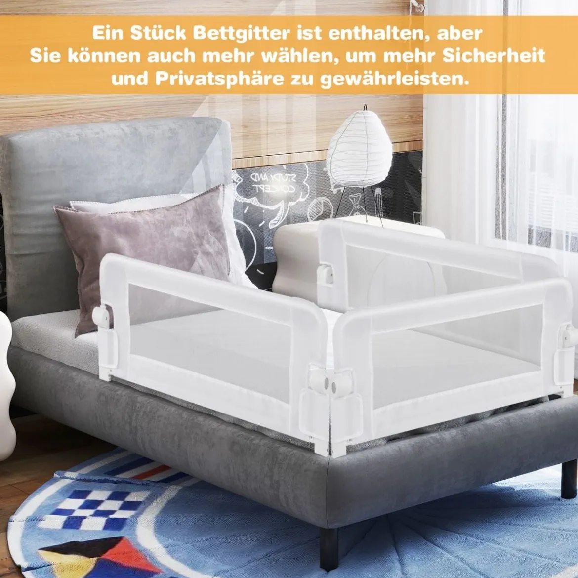 Bettgitter Sicherheitsgitter für Kleinkinder mit weichem Schaumstoff mit Gurt 105 x 40 x 42 cm Weiß