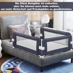 Bettgitter Sicherheitsgitter für Kleinkinder mit weichem Schaumstoff mit Gurt 105 x 40 x 42 cm Dunkelgrau