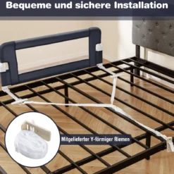 Bettgitter Sicherheitsgitter für Kleinkinder mit weichem Schaumstoff mit Gurt 105 x 40 x 42 cm Dunkelgrau