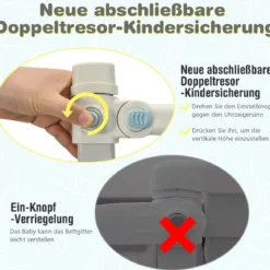 Bettgitter Sicherheitsschiene für Kinderbetten Abschließbar 145 x 25 x 101,5 cm Grau