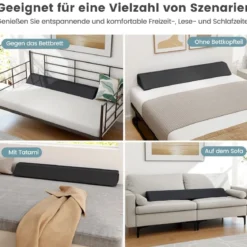 Bett-Lückenfüller Bettkeil mit Seitentasche Keilkissen für das Bett 137 x 25 x 13 cm Grau