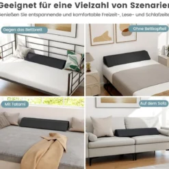 Bett-Lückenfüller Bettkeil mit Seitentasche Keilkissen für das Bett Grau 99 x 25 x 13 cm