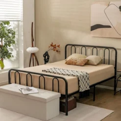 Bettrahmen aus Metall mit Kopf- und Fußteil Modernes Plattformbett 209 x 144 x 101 cm Schwarz