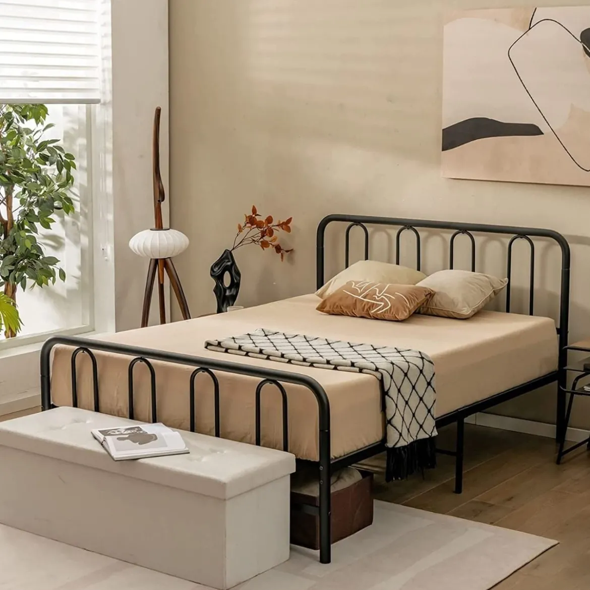 Bettrahmen aus Metall Modernes Plattformbett mit Stauraum 208 x 164 x 101 cm Schwarz