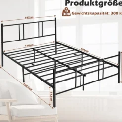 Bettrahmen aus Metall Modernes Plattform-Bettgestell Plattformbett 200 x 140 cm Schwarz