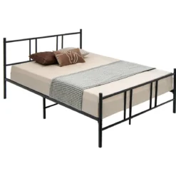 Bettrahmen aus Metall Modernes Plattform-Bettgestell Plattformbett 200 x 140 cm Schwarz