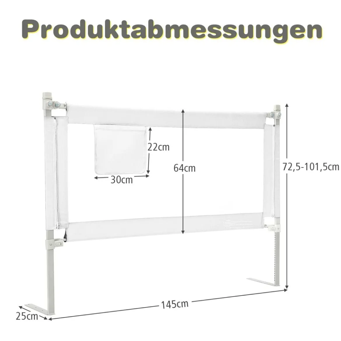 Bettschutzgitter Abschließbar Bettgitter Sicherheitsschiene für Baby 145 x 25 x 101,5 cm Weiß