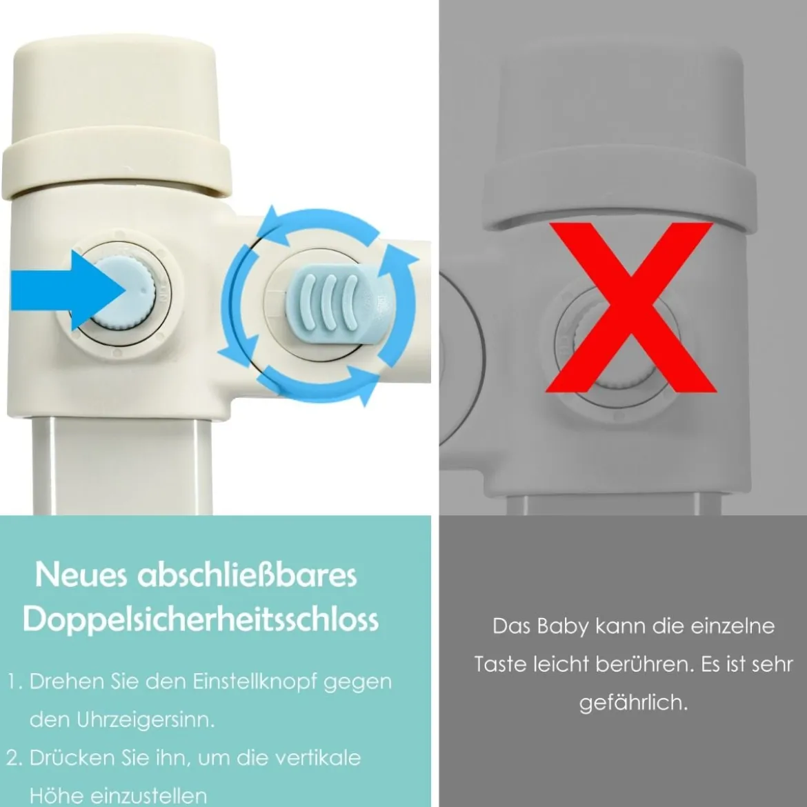 Bettschutzgitter Bettgitter für Kleinkinder Vertikales 145 cm Bettgeländer mit Doppeltem Verschluss Grau