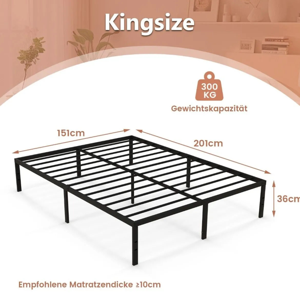 Bett 160 x 200 cm Bettgestell aus Metall Bettrahmen Metallbett Doppelbett Schwarz