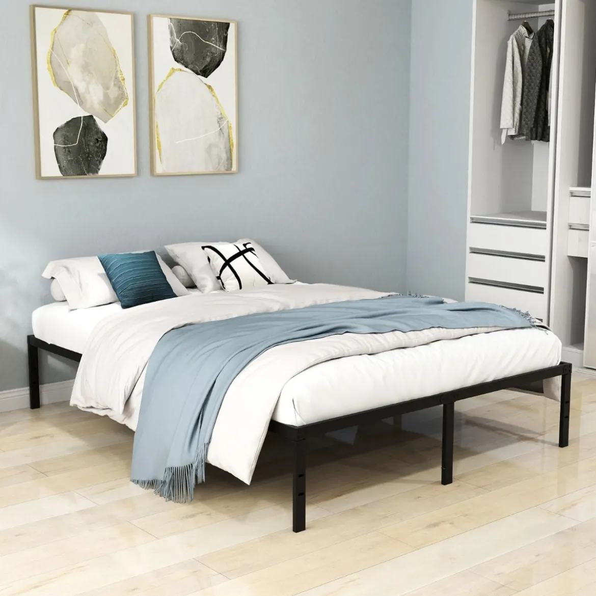 Bett 160 x 200 cm Bettgestell aus Metall Bettrahmen Metallbett Doppelbett Schwarz
