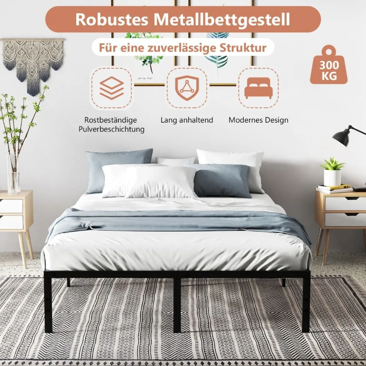 Bett 160 x 200 cm Bettgestell aus Metall Bettrahmen Metallbett Doppelbett Schwarz