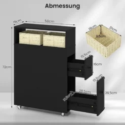 Beweglicher Badezimmerschrank mit 2 ausziehbaren Schubladen & Bürstenhalter für kleine Räume Weiß/Schwarz