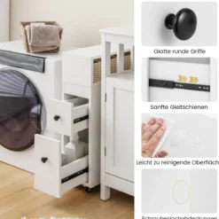 Beweglicher Badezimmerschrank mit 2 ausziehbaren Schubladen & Bürstenhalter für kleine Räume Weiß/Schwarz