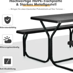 Bierzeltgarnitur Picknicktisch & 2 Sitzbänke mit Metallrahmen Schwarz