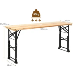 Bierzelttisch höhenverstellbar klappbarer Biertisch mit Schirmloch 168,5 x 50 x 75 cm/105 cm Natur