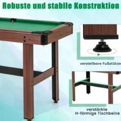 Billardtisch aus Holz mit 2 Queues 2 Kreiden & Dreieck & Bürste Billlard Tisch Tischbillard