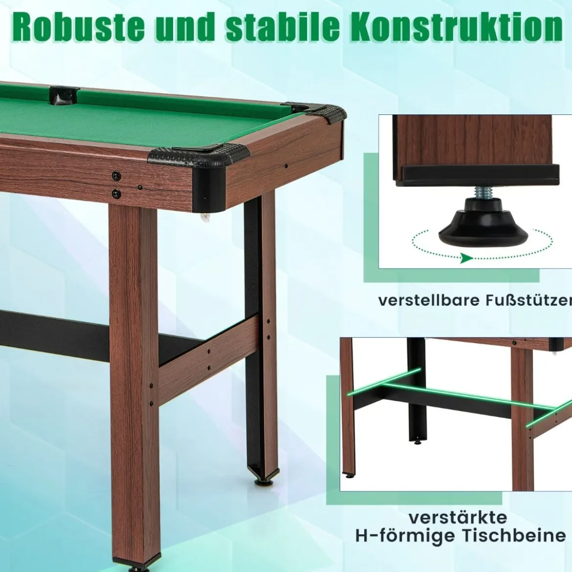 Billardtisch aus Holz mit 2 Queues 2 Kreiden & Dreieck & Bürste Billlard Tisch Tischbillard