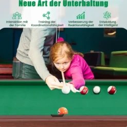Billardtisch aus Holz mit 2 Queues 2 Kreiden & Dreieck & Bürste Billlard Tisch Tischbillard