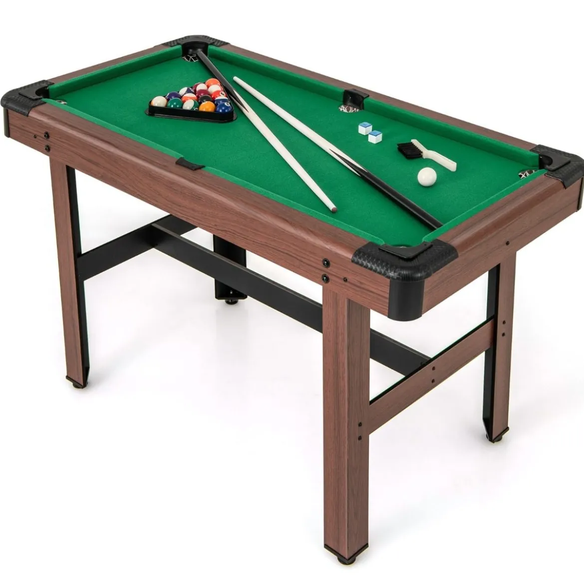 Billardtisch aus Holz mit 2 Queues 2 Kreiden & Dreieck & Bürste Billlard Tisch Tischbillard