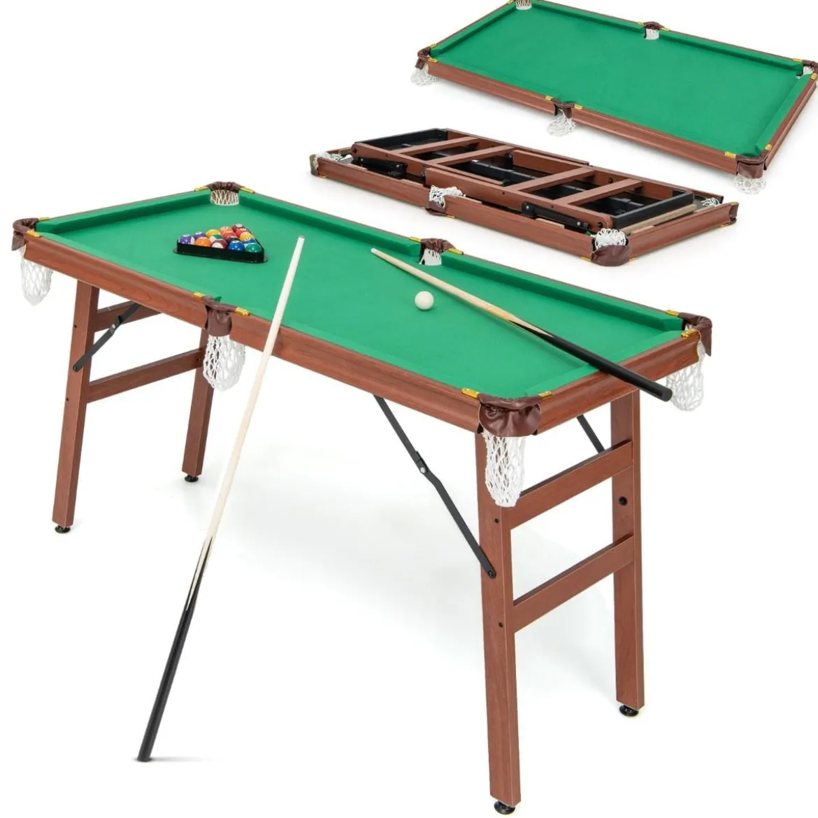 Billardtisch Klappbar Billiard Tisch inkl. 2 Queues 16 Billard 2 Kreiden 138 x 67 x 79,5 cm