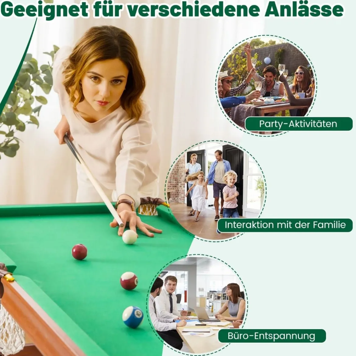 Billardtisch Klappbar Billiard Tisch inkl. 2 Queues 16 Billard 2 Kreiden 138 x 67 x 79,5 cm