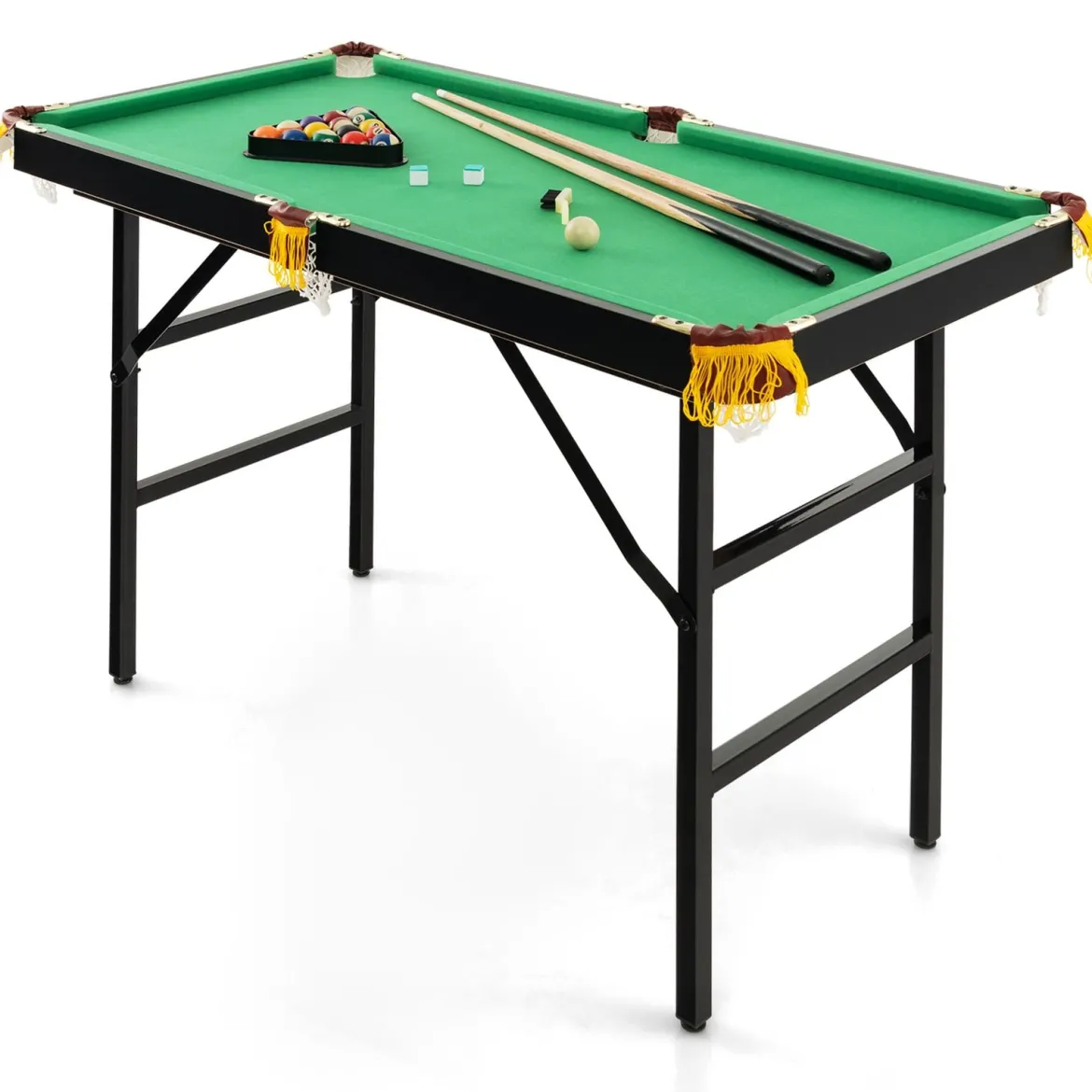 Billardtisch klappbar Billiard Tisch mit Zubehörset Pooltisch mit 2 Queues 2 Kreiden Dreieck & Bürste 122 x 64 x 78 cm Grün