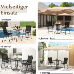 Bistrotisch mit 2 Klappbaren Stühlen & Schirmloch 3-tlg. Outdoor Barhocker Set Balkonmöbel