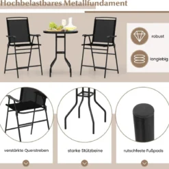 Bistrotisch mit 2 Klappbaren Stühlen & Schirmloch 3-tlg. Outdoor Barhocker Set Balkonmöbel
