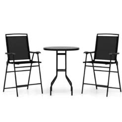 Bistrotisch mit 2 Klappbaren Stühlen & Schirmloch 3-tlg. Outdoor Barhocker Set Balkonmöbel